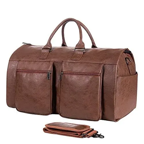 Seyfocnia Convertible Travel Garment Bag,Carry on Garment Duffel Bag. BROWN