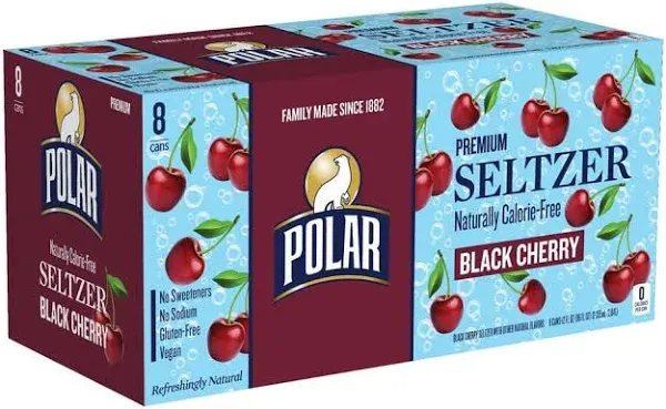 Polar Zero Calorie Black Cherry Sparkling Seltzer Water, 12 fl oz, 8 Pack Cans