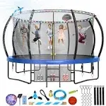 Lyromix 16 15 14 12 10ft Upgrade Outdoor Trampoline for Kids and Adults, Pumpkin Trampolines with Curved Poles, Recreational Trampoline with