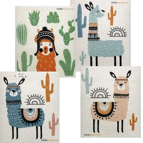 Mixed Llama Swedish Dishcloths Set of 4