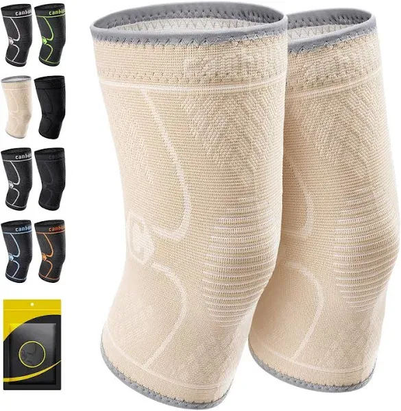 CAMBIVO 2 Pack Knee Brace, Knee Compression Sleeve Support for Men and Women, Ru