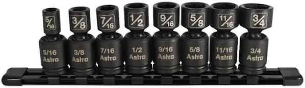 10-Piece 3/8&#034; Drive Nano Pinless Universal Impact Sockets - Metric, Black