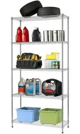 5 Tier Wire Shelving Unit 1250Lb Capacity Chrome