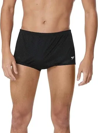 NWT Speedo Men&#039;s Square Leg Poly Mesh Training Suit Swimsuit Black Size 26