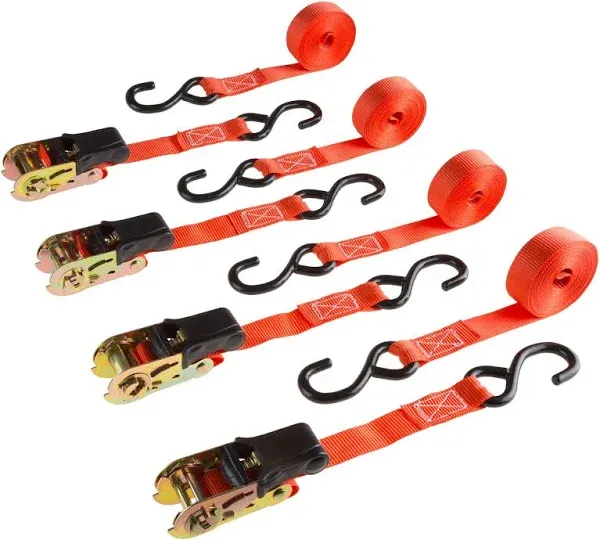 Stalwart 75-CAR1016 15 ft. & 1500 lbs Ratchet Tie Down Straps - Pack of 4