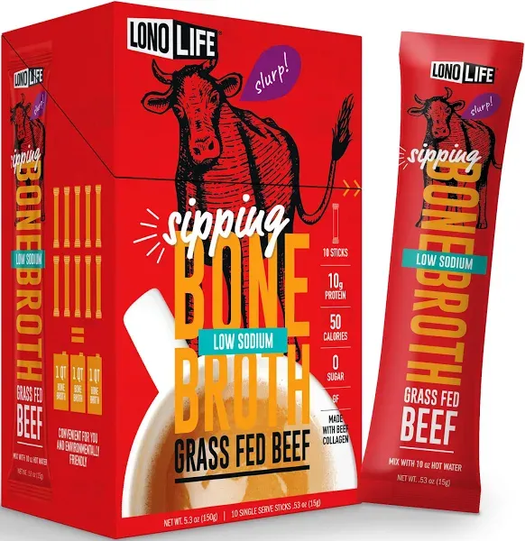 Lonolife Low Sodium Beef Bone Broth Powder Mix Grass-Fed