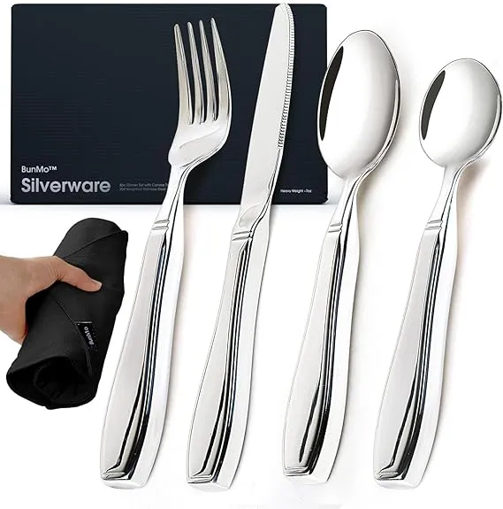 BUNMO Utensils for Elderly, Arthritis, Weak Hand Grip & Handicapped - for Tremors and Parkinsons Patients - Arthritis Gifts for Seniors - Gifts for Disabled Adults - Weighted 4 Piece Set