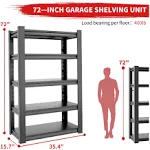 OPTYMIRA Garage Storage Shelves,72*35.4*15.7“Garage Shelving 2000lbs Heavy Duty Adjustable Shelves 5 Tier Metal Shelf Organizer Storage Garage Racks