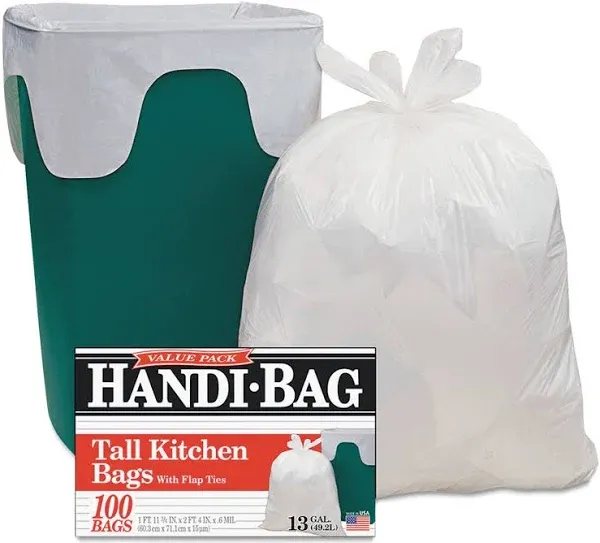 HAB6FK100CT Super Value Pack Trash Bags 13gal, 0.6mil, 23 3/4 x 28, White 100/Box, 6 BX/CT