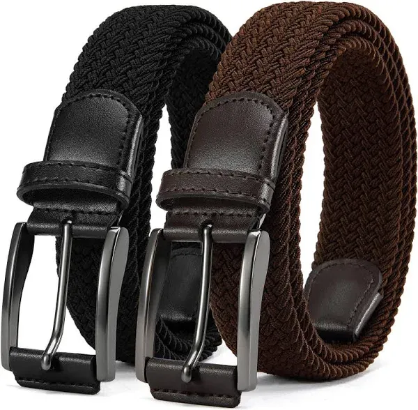 CHAOREN Belt for Men 2Pack - 1 3/8" Mens Stretch Braided Woven Golf Belt - Elastic Web Fit Casual Golf Jeans Pants Polo