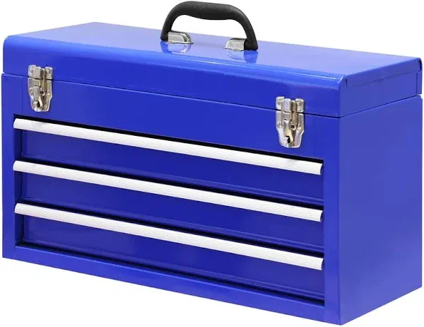 BIG RED 20" Portable 3 Drawer Steel Tool Box with Metal Latch Closure