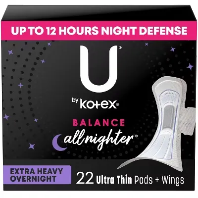 U by Kotex Balance Ultra Thin Extra Heavy Overnight Pads with Wings - Unscented