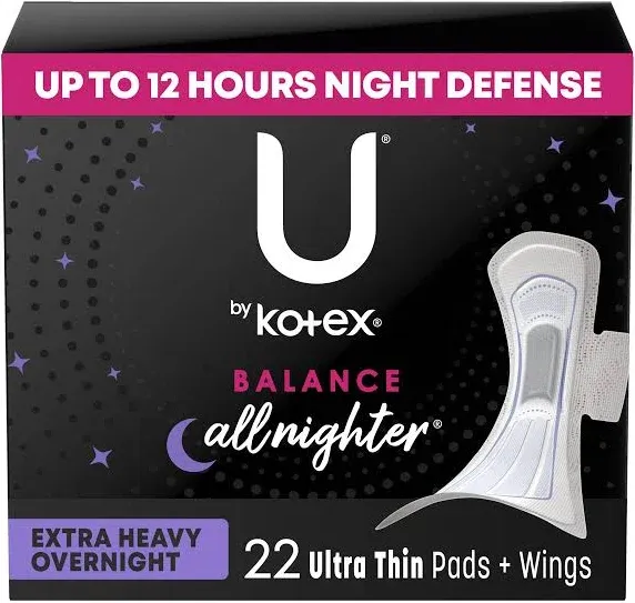 U by Kotex Balance Ultra Thin Overnight Pads with Wings 26 Count