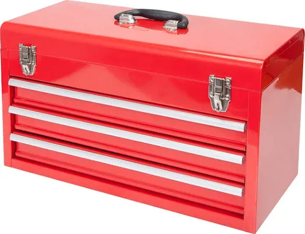 BIG RED Torin 20&#034; Portable 3 Drawer Steel Tool Box with Metal Latch Closure