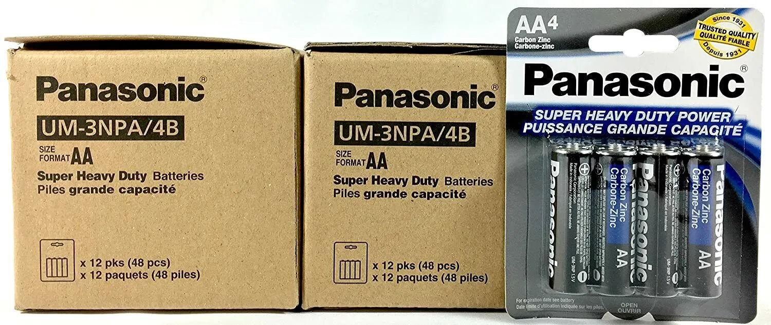 Panasonic 100pc AA Batteries Super Heavy Duty Power Carbon Zinc Double A Battery 1.5V