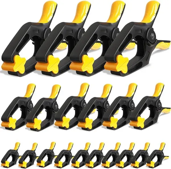 Spring Clamps for Woodworking, Crafts, Backdrop and Pool Cover, 20-Pack Spring Clamp Set with 4 Pcs of 6-inch, 6 Pcs of 4-inch & 10 Pcs of 3-inch Clamps, Extra Wide & Non-Detachable Jaw Pads