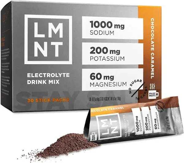 LMNT Chocolate Caramel Salt Electrolytes Hot Chocolate and Coffee Mixer