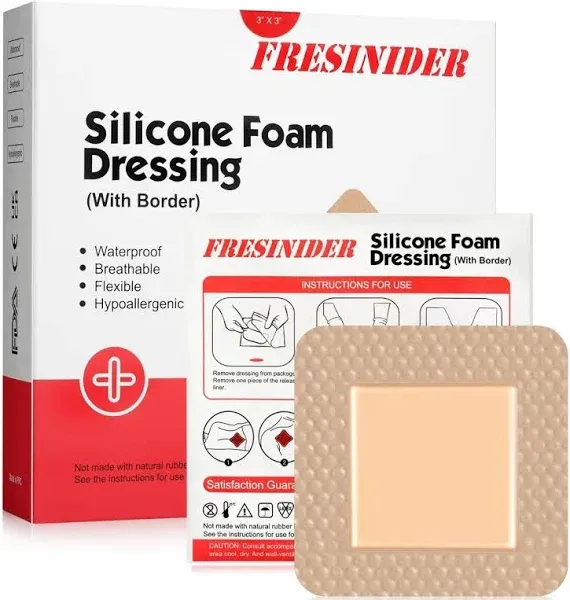 Silicone Foam Dressing with Adhesive Border – Wound Dressing Bandage – Silicone Foam Pad – Pack of 5 – 3 x 3 Inches Large Waterproof Bandages – Self Adhesive Wound Care and Dressings