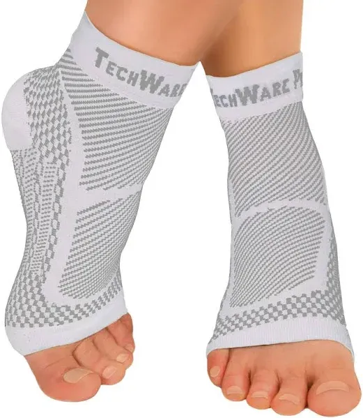 TechWare Pro Ankle Brace Compression Sleeve - Relieves Achilles Tendonitis, Joint Pain. Plantar Fasciitis Sock with Foot Arch Support Reduces Swelling & Heel Spur Pain. Injury Recovery for Sports