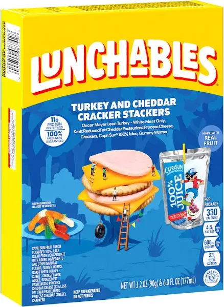 Lunchables Turkey and Reduced Fat Cheddar Cracker Stackers with Gummy Worms and Capri Sun 100% Juice Fruit Punch, 9.2 oz Box