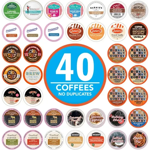 Perfect Samplers Flavored Coffee Single Serve Cups Variety Pack Sampler, 40 Ct