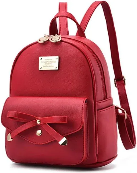 Cute Mini Leather Backpack Fashion Small Daypacks Purse Red