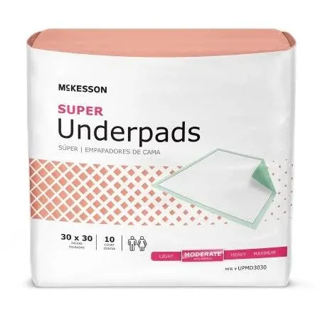 McKesson Super Disposable Underpads Fluff / Polymer 30X30" 100 Pads UPMD3030-100