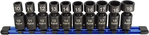 Astro Pneumatic Tool 78344 10-Piece 3/8" Drive Nano Pinless Universal Impact Sockets - Metric, Black