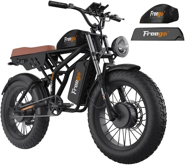 Freego Electric Bike for Adults, Dual Motor & Dual Battery, 2000W/48V/40Ah/55Ah, 20"x4.0" Fat Tires Off Road Electric Bicycle with Removable Battery, 34MPH&68/103 Miles Long Range E Bike UL Certified