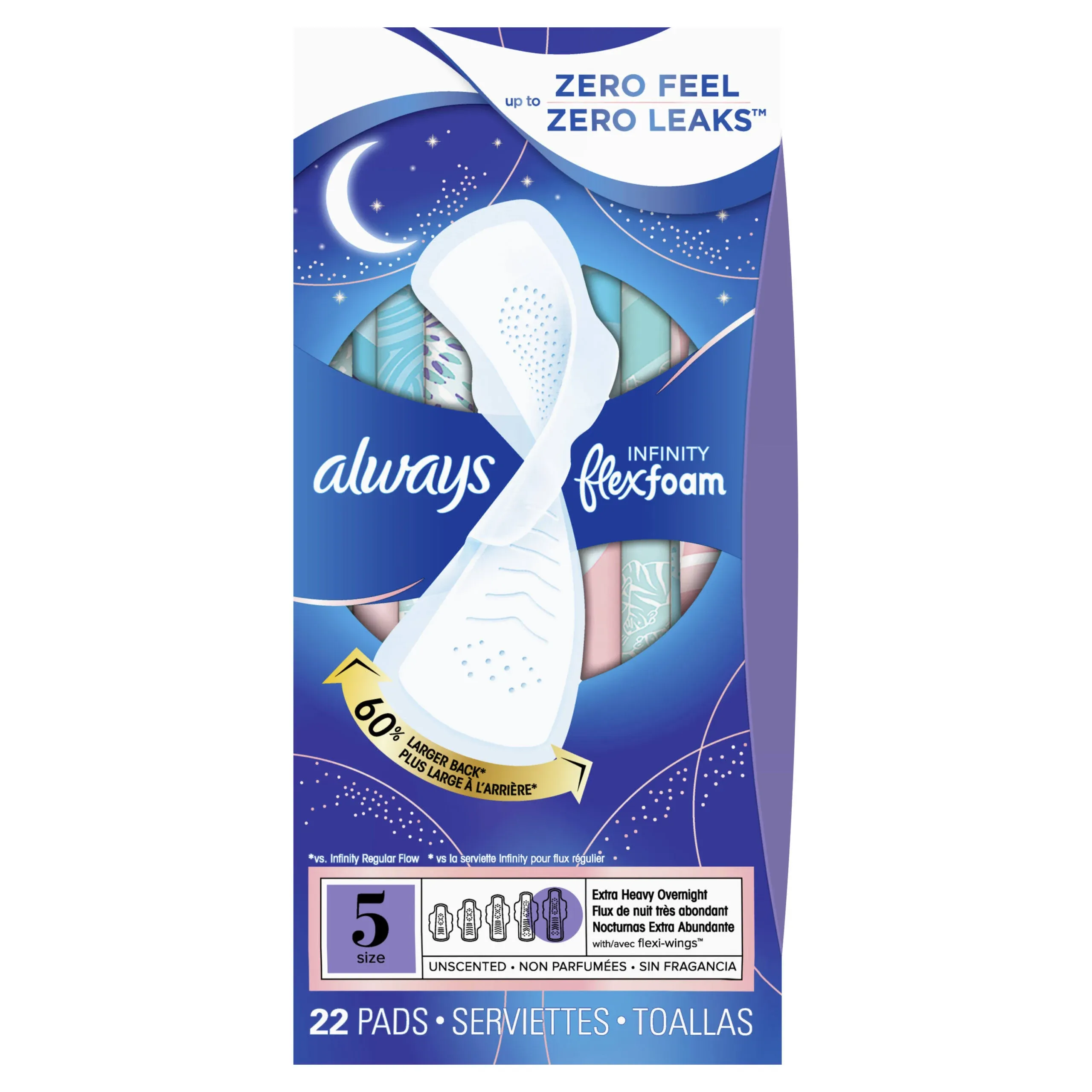 Always Infinity Flexfoam Pads, Extra Heavy Overnight, Unscented, Size 5 - 22 pads