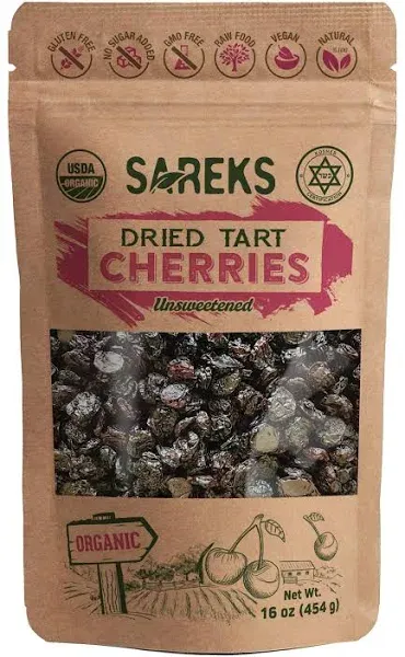 Organic Dried Tart Cherries Unsweetened - No Sugar - No Oil, Unsulfured, No Preservatives, Non-GMO 16 oz (Nothing Added) Certified %100 USDA Organic