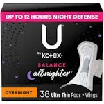 Leak Protection Balance Ultra Thin Overnight Pads with Wings, 38 Ct