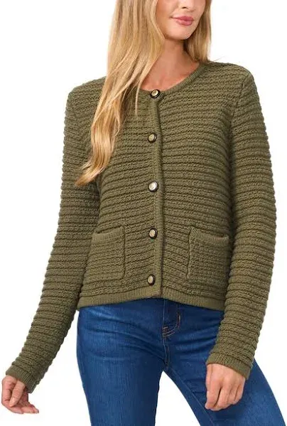 CeCe Women's Textured Knit Patch Pocket Cardigan