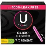 U By Kotex Click Compact Tampons, Plastic Applicator, Regular/Super, Unscented - 30 tampons