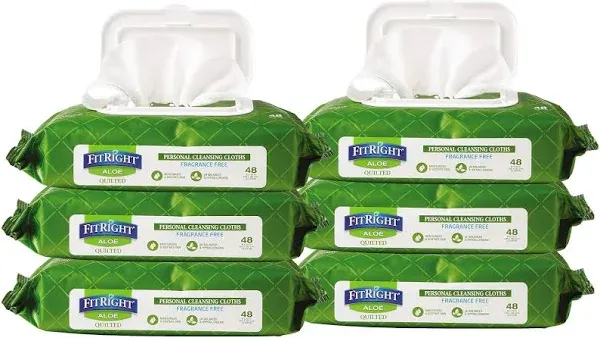 Medline FitRight Select Premium Personal Cleansing Wipes, 8 x 12, Fragrance-Free, White, 48/Pack ;