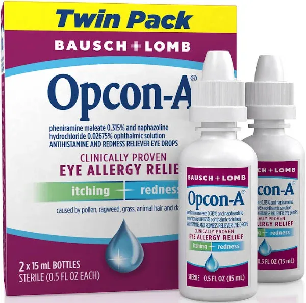 Bausch + Lomb Opcon-A Eye Allergy Relief Itching Eye Drops Twin Pack Exp 2/2026+