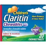 Claritin Children's Indoor & Outdoor Allergies, 5 mg, Chewables, Grape Flavored - 20 tablets