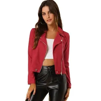 Casual Short Soft Zip Up Faux Suede Biker Moto Jacket