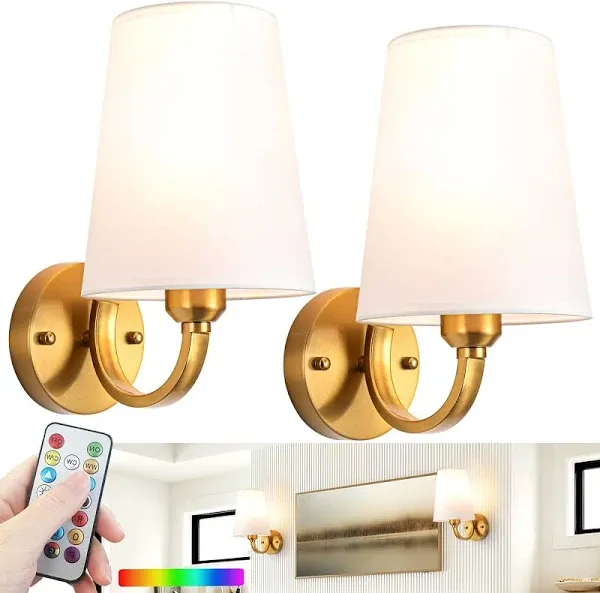 Battery Operated Wall Sconce Set Of 2,Rechargeable Wall Sconce 7 Color RGB US...