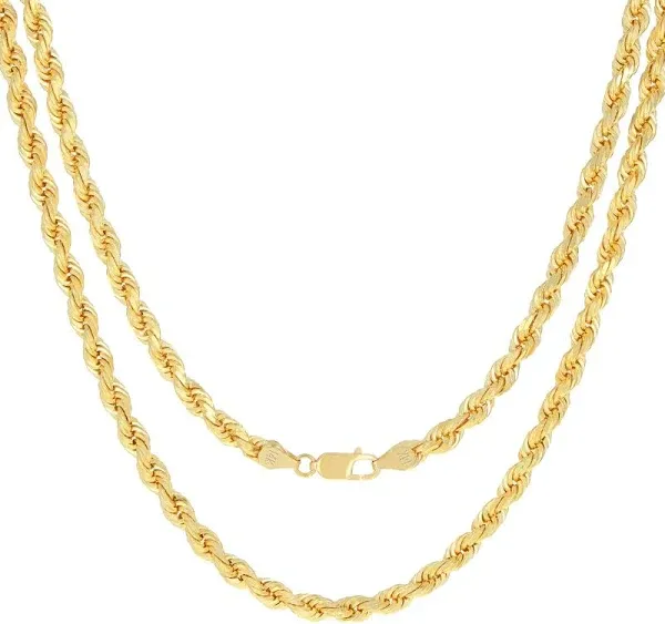 Nuragold 14k Yellow Gold 5mm Rope Chain Diamond Cut Necklace Mens