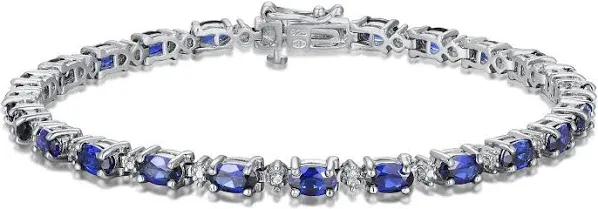 Sterling Silver Oval Blue Sapphire Tennis Bracelet