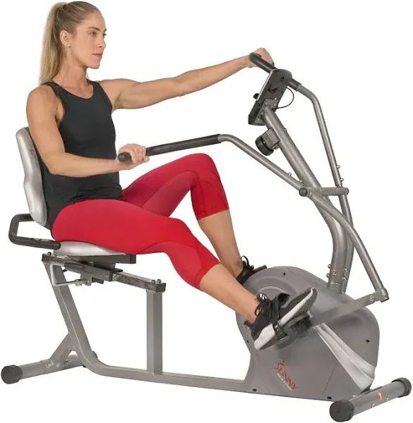 Sunny Health & Fitness Cross Trainer Magnetic Recumbent Bike with Arm Exercisers