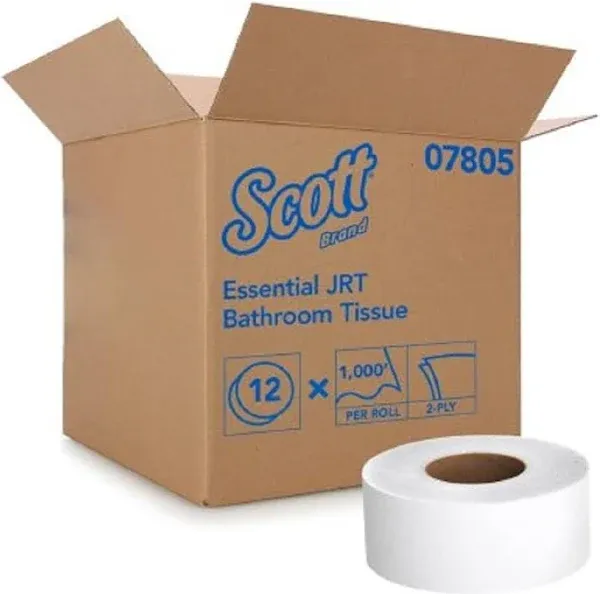 TISSUE TOILET JUMBO ROLL 1000&#039; 2PLY WHITE 12/CA