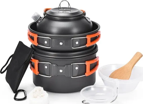 Camping Cookware Set - 67&#034; Durable Camping Pots And Pans For Outdoor Backpacking