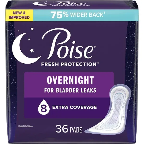 Poise Overnight Incontinence Pads, Extra Coverage - 36 ct