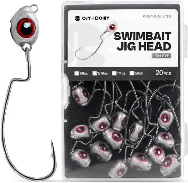 OJY&amp;DOIIIY Fish Eye Swimbait Jig Heads, 10/20 Pack Weighted Assorted, 10 Pack