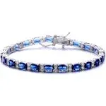 9.50 Carat (ctw) Lab-Created Blue Sapphire Bracelet in Sterling Silver with Diam