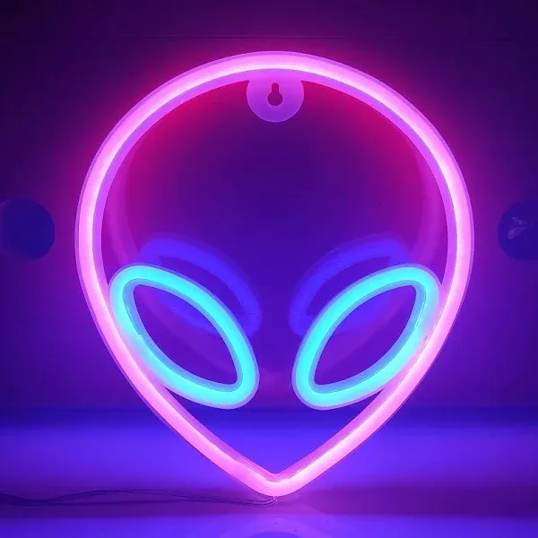 JYWJ Alien Neon Light,USB or 3-AA Battery Powered Neon Signs,LED Desktop Wall Decoration,Various Parties,Decoration of Business Premises(Pink+Blue)