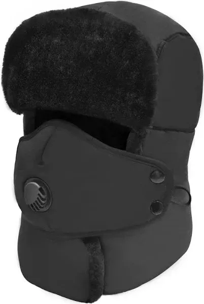 Winter Trapper Hat for Men &amp; Women, Trooper Hunting Russian One Size, Black 