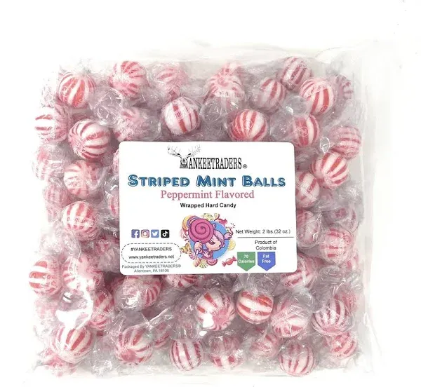 Yankee Traders Hard Candy Balls Peppermint Striped 2 Pound